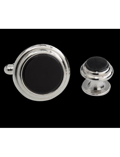 Silver Genuine Onyx double circle