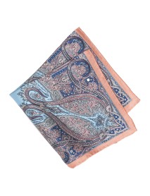 Abstract Floral Salmon/Blues Pocket Square