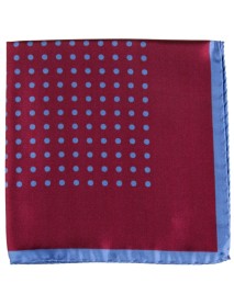 Italian silk hand rolled pocket square/Burgundy/Blue polka dot