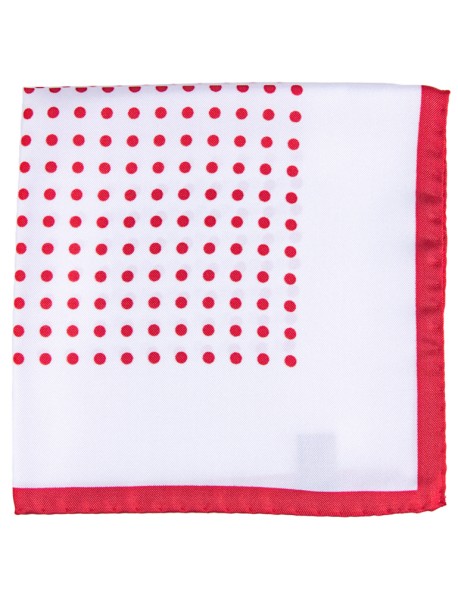 Italian silk hand rolled pocket square White/Red polka dot