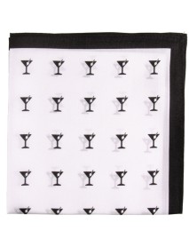 MARTINI TIME- WHITE/BLACK silk handrolled pocket square 13x13