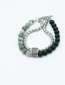  MATTE ONYX/GRAY PICASSO JASPER/STAINLESS STEEL/TOGGLE CLOSURE       
