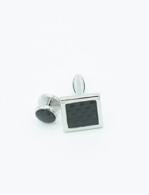BLACK CARBON SQUARE SILVER SETTING FORMAL SET/4 ROUND STUDS