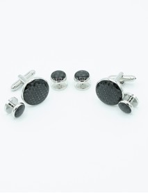 BLACK CARBON ROUND SILVER SETTING/4 ROUND STUDS