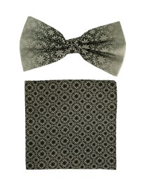 Shadow Black & Gray Silk Bowtie With Matching Silk Pocket Square