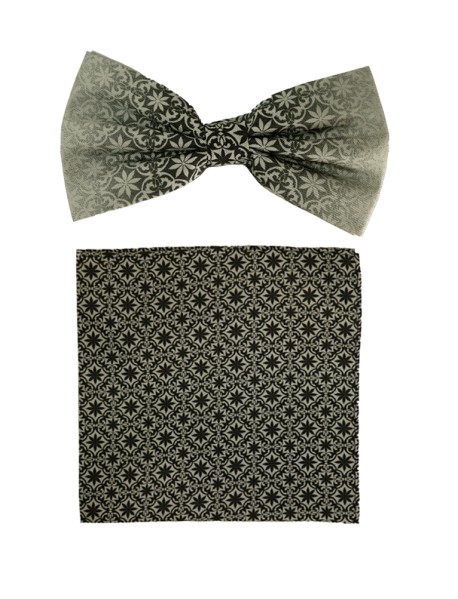 Shadow Black & Gray Silk Bowtie With Matching Silk Pocket Square