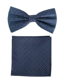Shadow Blue & Navy Blue Silk Bowtie With Matching Silk Pocket Square