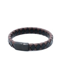 Brown and Black Leather Thick Braided Bracelet