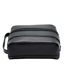 Dual Compartment Black Leather Toiletry Bag