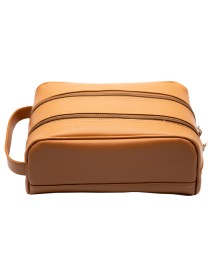 Dual Compartment Saddle Tan Leather Toiletry Bag
