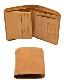 Tri-Fold Genuine Leather Wallet Saddle Tan/RFID Anti-Theft 