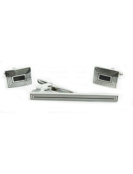 Black/Silver Cufflink/Tie Bar Set