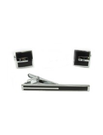 Black Enamel Cufflink/Tie Bar Set