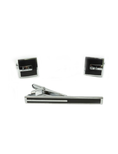 Black Enamel Cufflink/Tie Bar Set