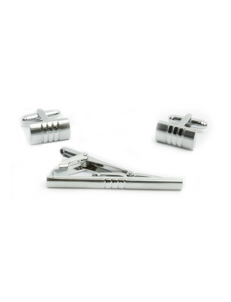 Silver Plated Cufflink/Tie Bar Set